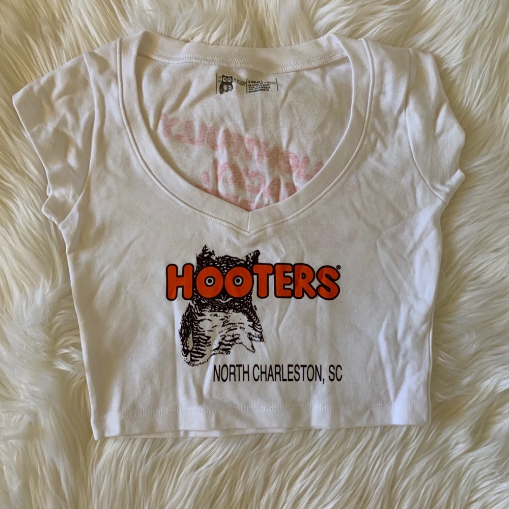 White Hooters uniform crop top